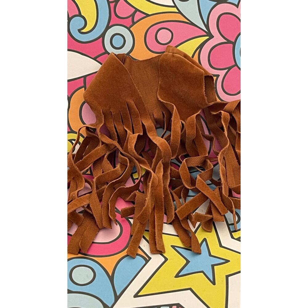 Vintage Barbie Brown Western Fringe Suede Like Vest jacket Cowboy